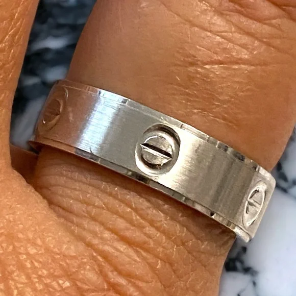 Estate 14K White Gold UNISEX 6mm Wide Screw Link Band Ring Size 8.75